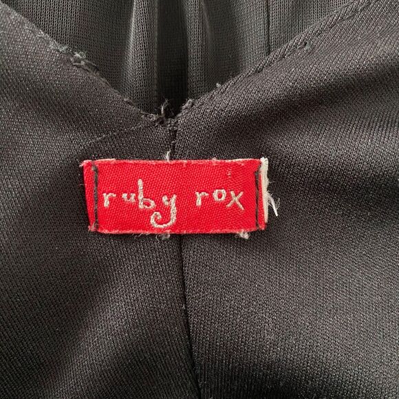 Early 2000's Whimsygoth Black Red Colorful Satin Paisley Asymmetric Midi Dress M - Picture 7 of 8